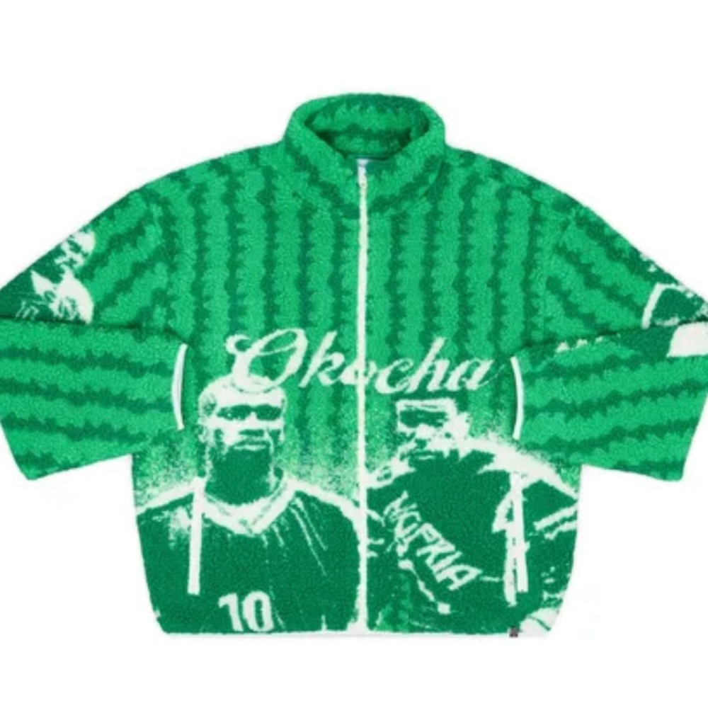 Classic Football Shirts Jay-Jay Okocha Nigeria Sherpa Fleece Jacket. SIZE SMALL.